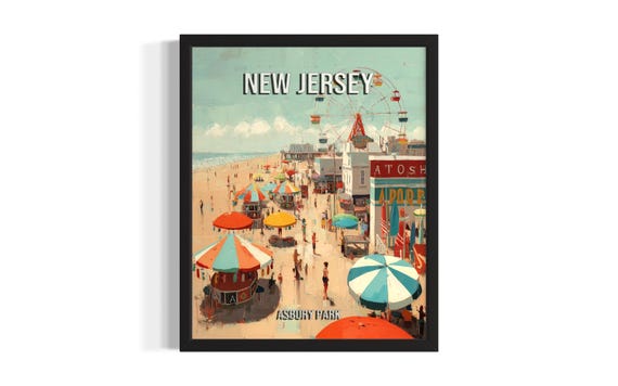 New Jersey Asbury Park States Poster Art Print Living Room Wall Original Painting Artwork Decor
