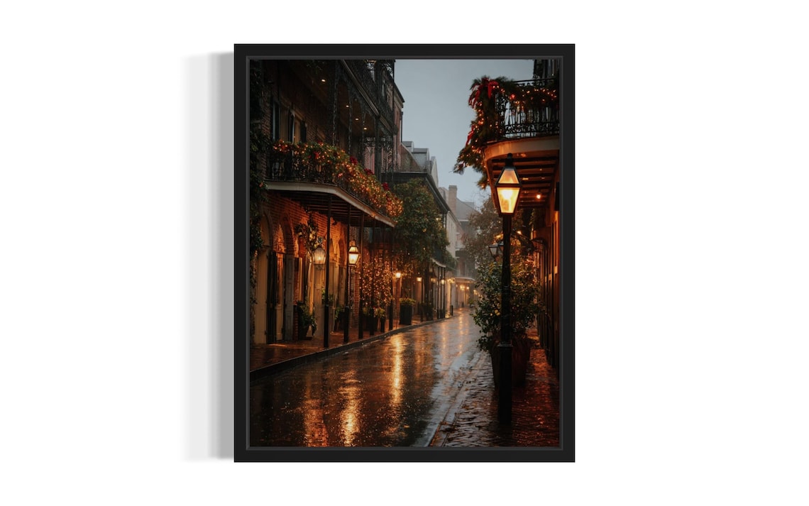 Louisiana French Quarter Rainy Night Street Photography Poster