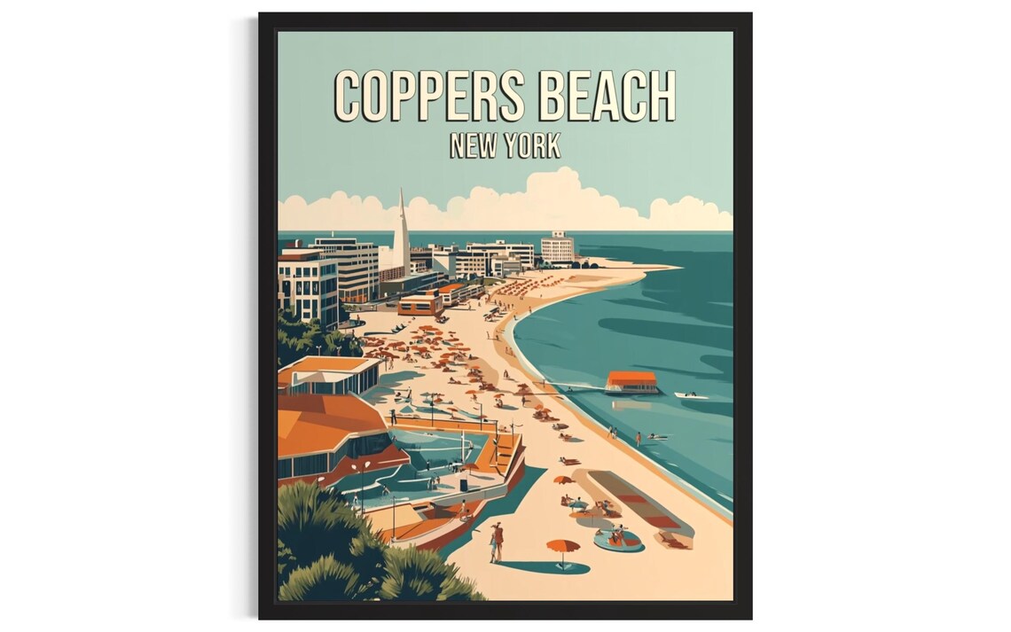Coppers Beach New York Vintage Travel Poster Boardwalk Shores