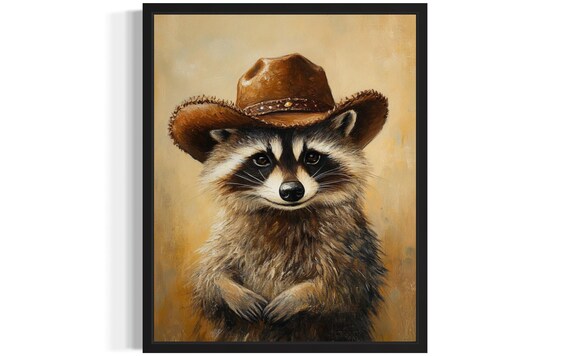 Mischievous Raccoon in Cowboy Hat Funny Western Woodland Poster