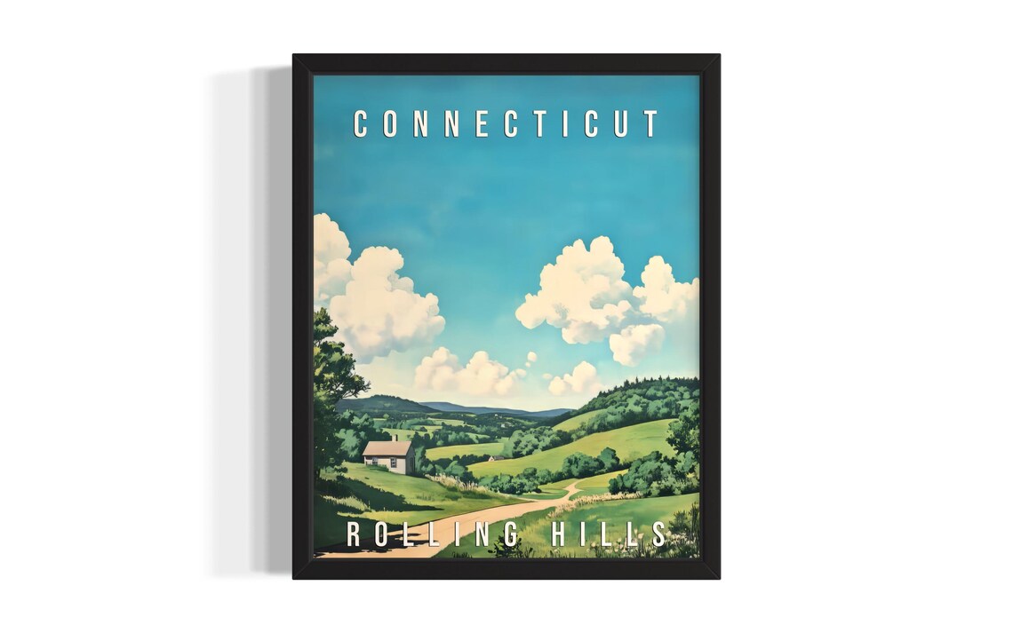Connecticut Rolling Hills Country Road Vintage Travel Poster