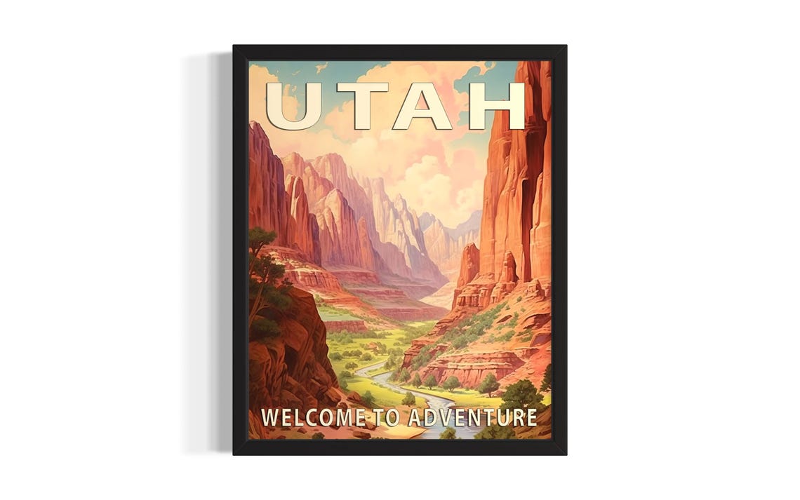 Utah Welcome To Adventure Red Canyon Valley Scenic Travel Poster