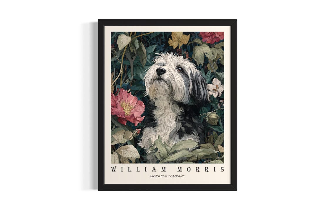 Havanese William Morris Botanical Floral Dog Portrait Poster