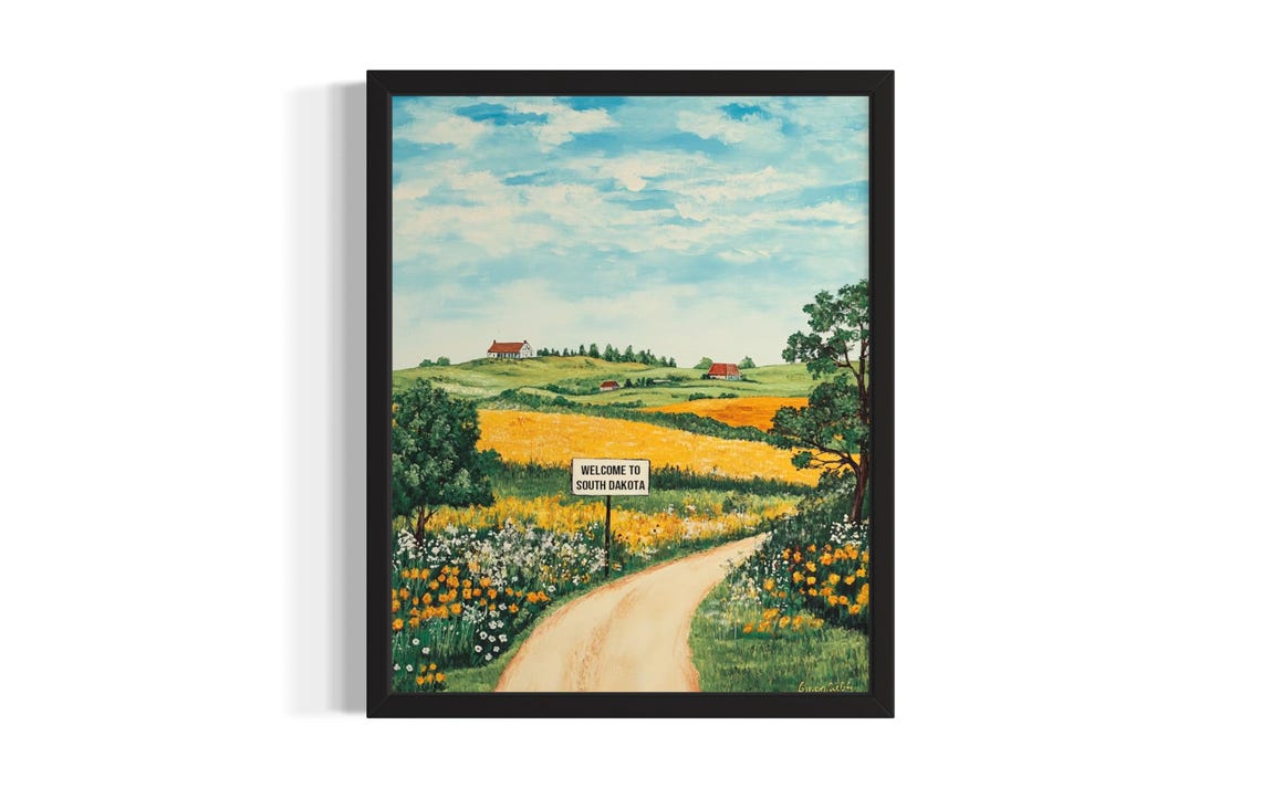 South Dakota Welcome Sign Country Road Wheat Fields Art Poster