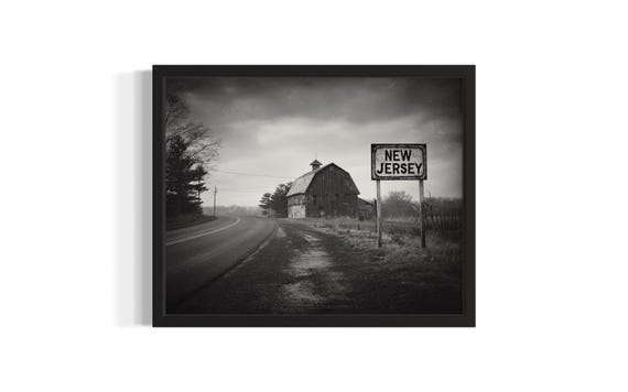 New Jersey Vintage Black And White States Poster Art Print Living Room Wall Original Painting Artwork Decor