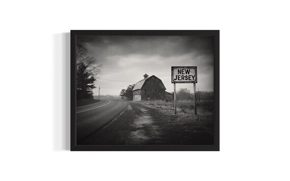New Jersey Welcome Sign Rustic Barn Road Black and White Poster