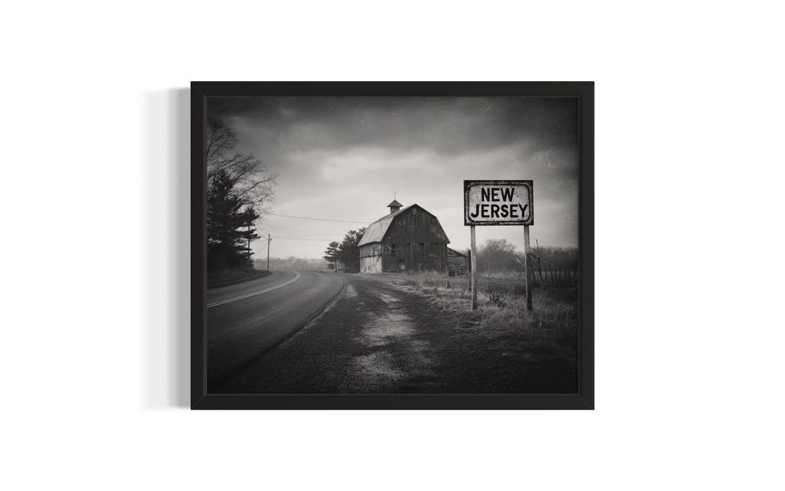 New Jersey Welcome Sign Rustic Barn Road Black and White Poster