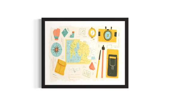 Adventures And Map Children Nursery Poster Art Print Living Room Wall Original Painting Artwork Decor