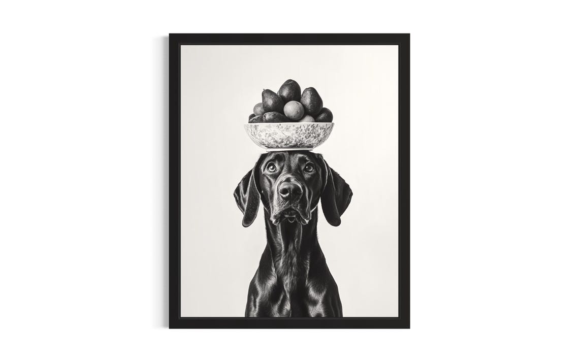 German Shorthaired Pointer Balancing Fruit Bowl on Head Funny Poster