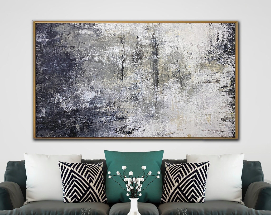 Gray White Black Monochrome Textured Abstract Horizontal Poster