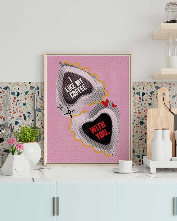 I Like My Coffee With You Pink Hearts Pop Art Couples Poster