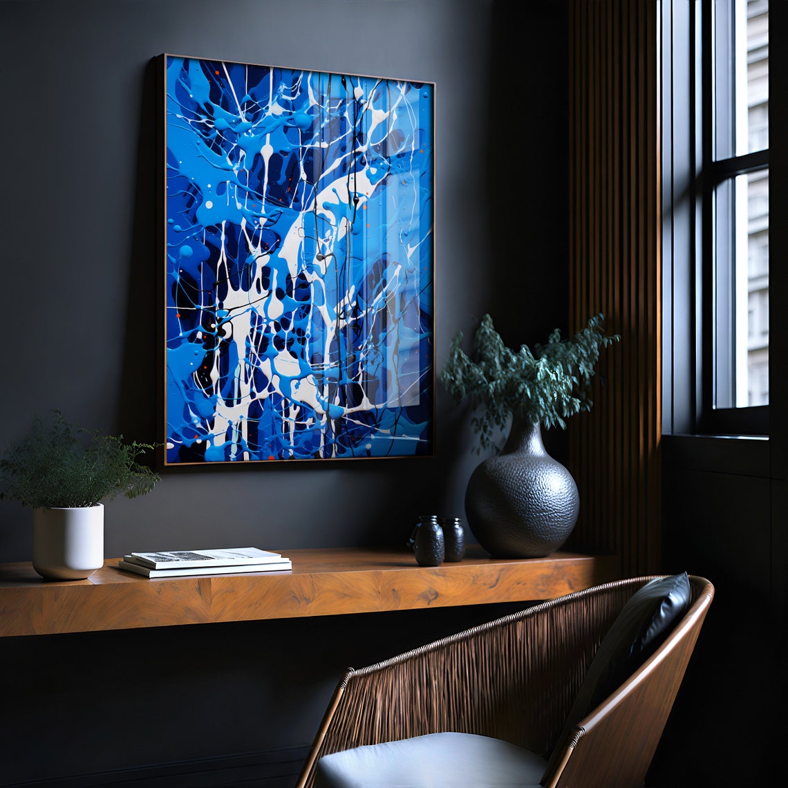 Jackson Pollock Style Cobalt Blue Drip Paint Abstract Art Poster - Image 2