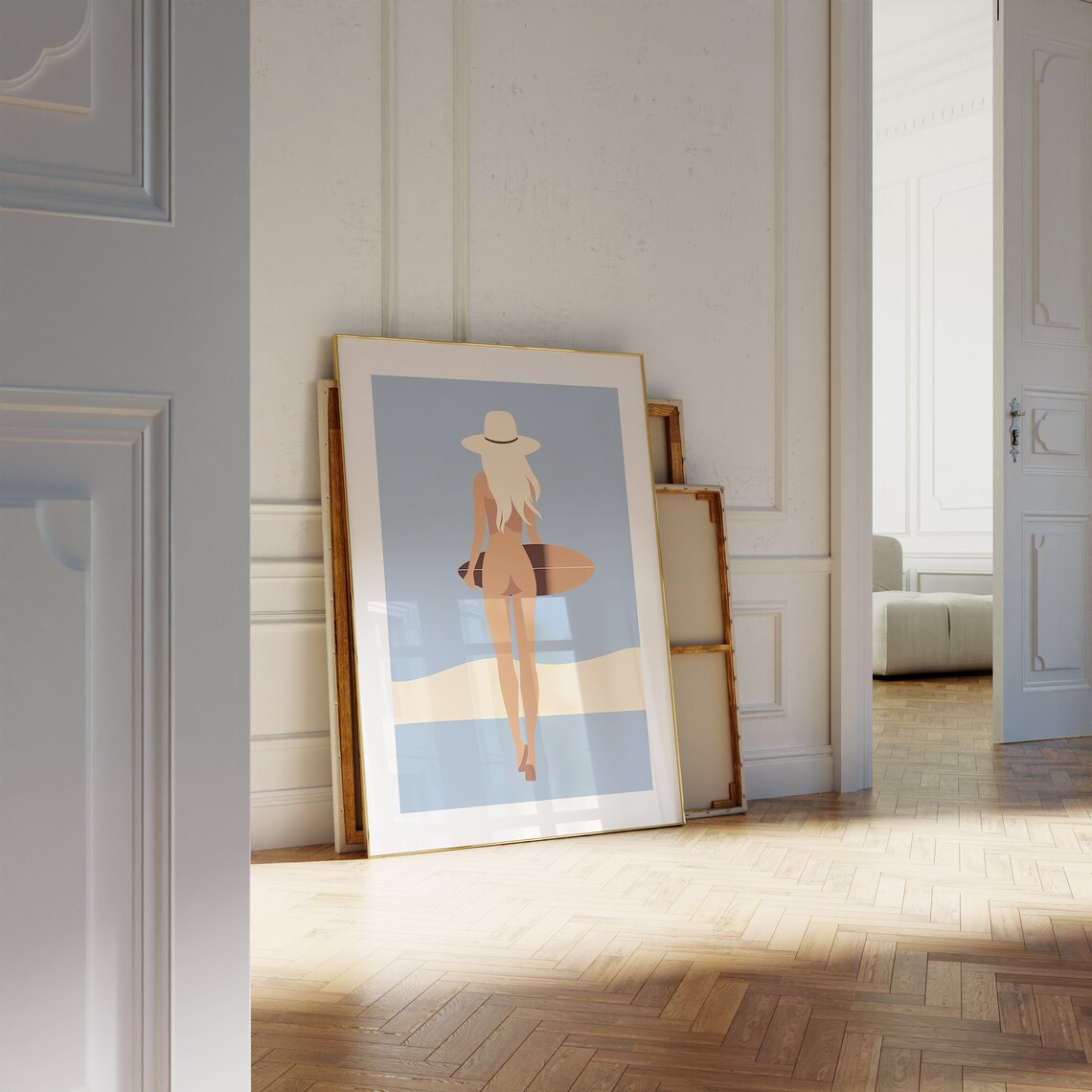 Coastal Cowgirl Surfer Girl Minimalist Beach Illustration Poster - Image 3