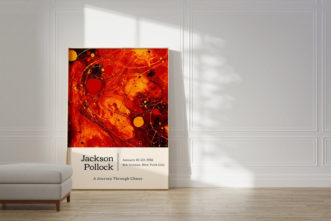 Jackson Pollock A Journey Through Chaos Ember Red Abstract Art Poster