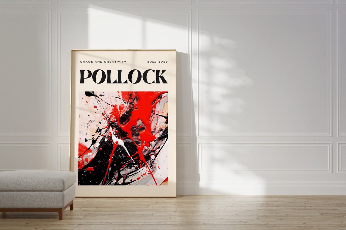 Pollock Chaos and Creativity Red Black Drip Abstract Art Poster