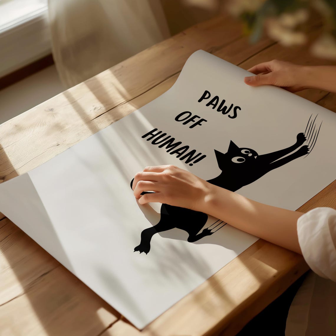 Paws Off Human Tall Stretching Black Cat Silhouette Art Poster - Image 4