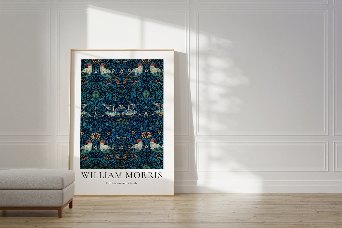 William Morris Birds Exhibition Art Dark Navy Bird Pattern Poster