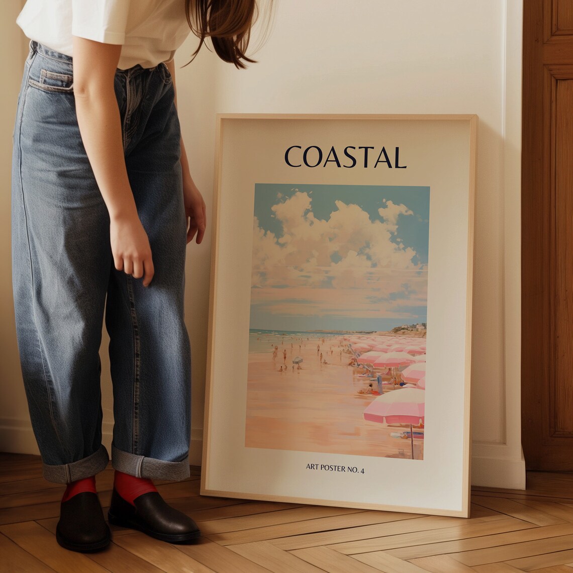 Coastal Pink Ocean Watercolor Art Print, Beachy Decor - Image 3