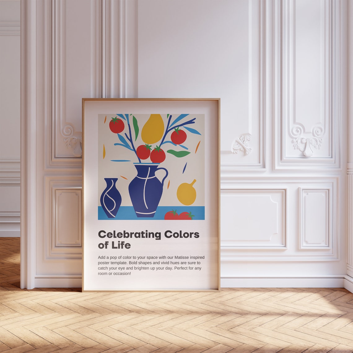 Matisse Inspired Cobalt Blue Vase Apple Still Life Modern Poster - Image 5
