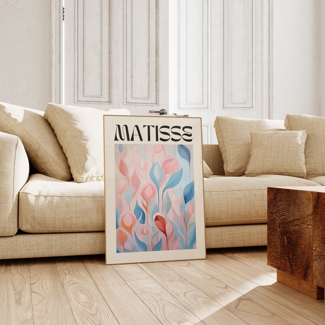 Matisse Pastel Pink Blue Abstract Floral Papiers Decoupes Style Poster - Image 2