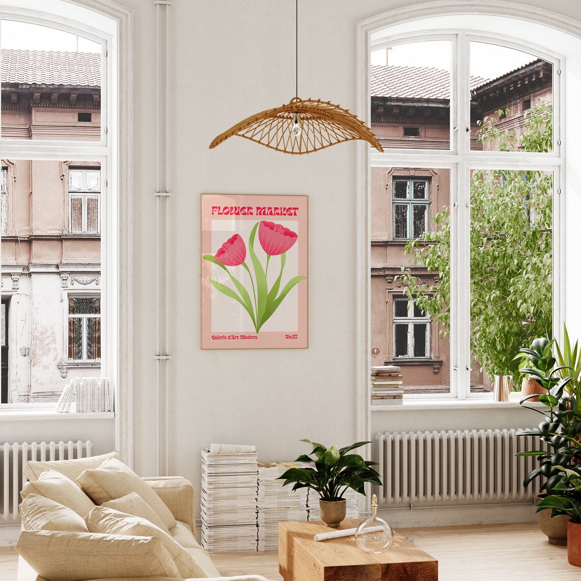 Flower Market No 37 Coral Pink Tulips Blush Retro Floral Poster - Image 4