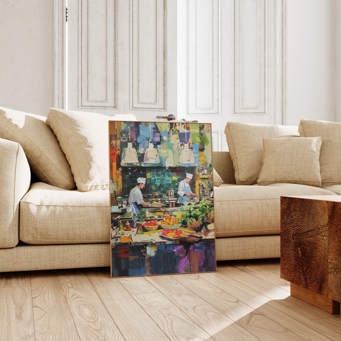 Two Chefs Vibrant Impasto Abstract Colorful Kitchen Cooking Art Poster - Image 2