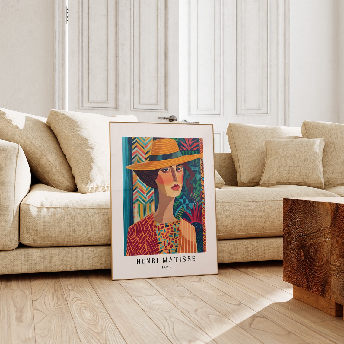 Henri Matisse Paris Woman Straw Hat Patterned Portrait Poster - Image 2