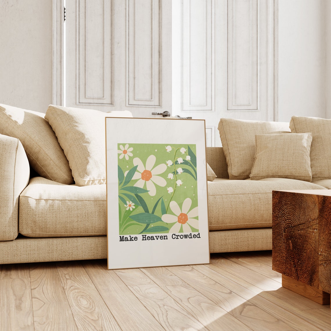 Make Heaven Crowded Fresh Green Daisy Serene Botanical Art Poster - Image 2