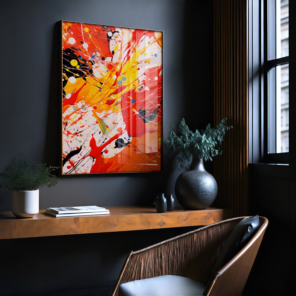 Jackson Pollock Style Fiery Red Splash Paint Abstract Art Poster - Image 2