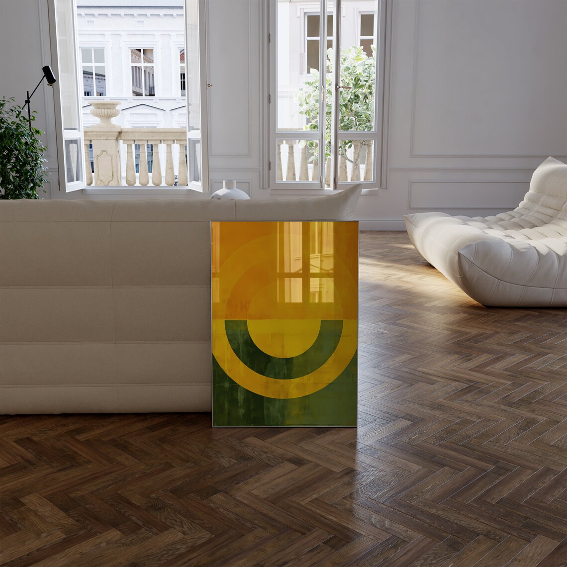 Sun Over Green Field Abstract Circular Color Field Style Poster - Image 3