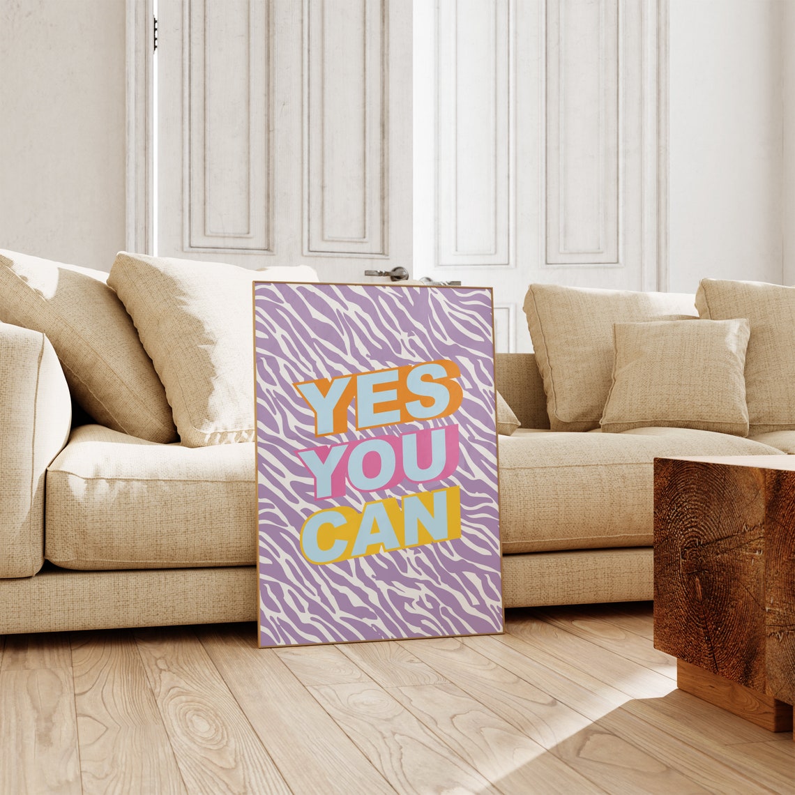 Yes You Can Retro Pop Motivational Zebra Quote Artwork Poster - Image 3