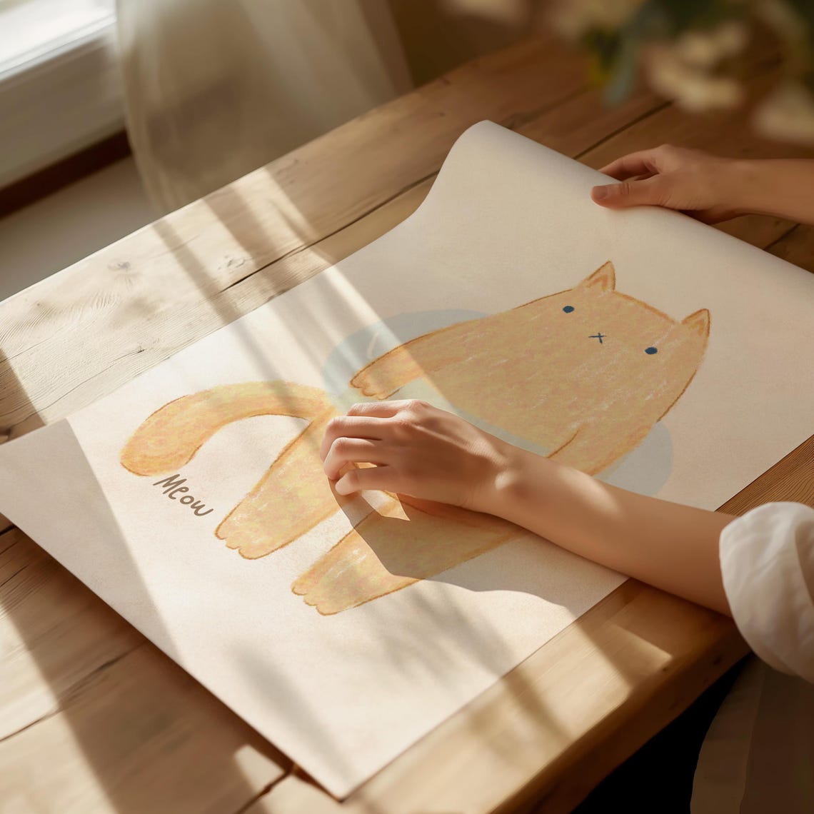 Cute Orange Cat With Swim Ring Meow Minimalist Nursery Print - Image 4