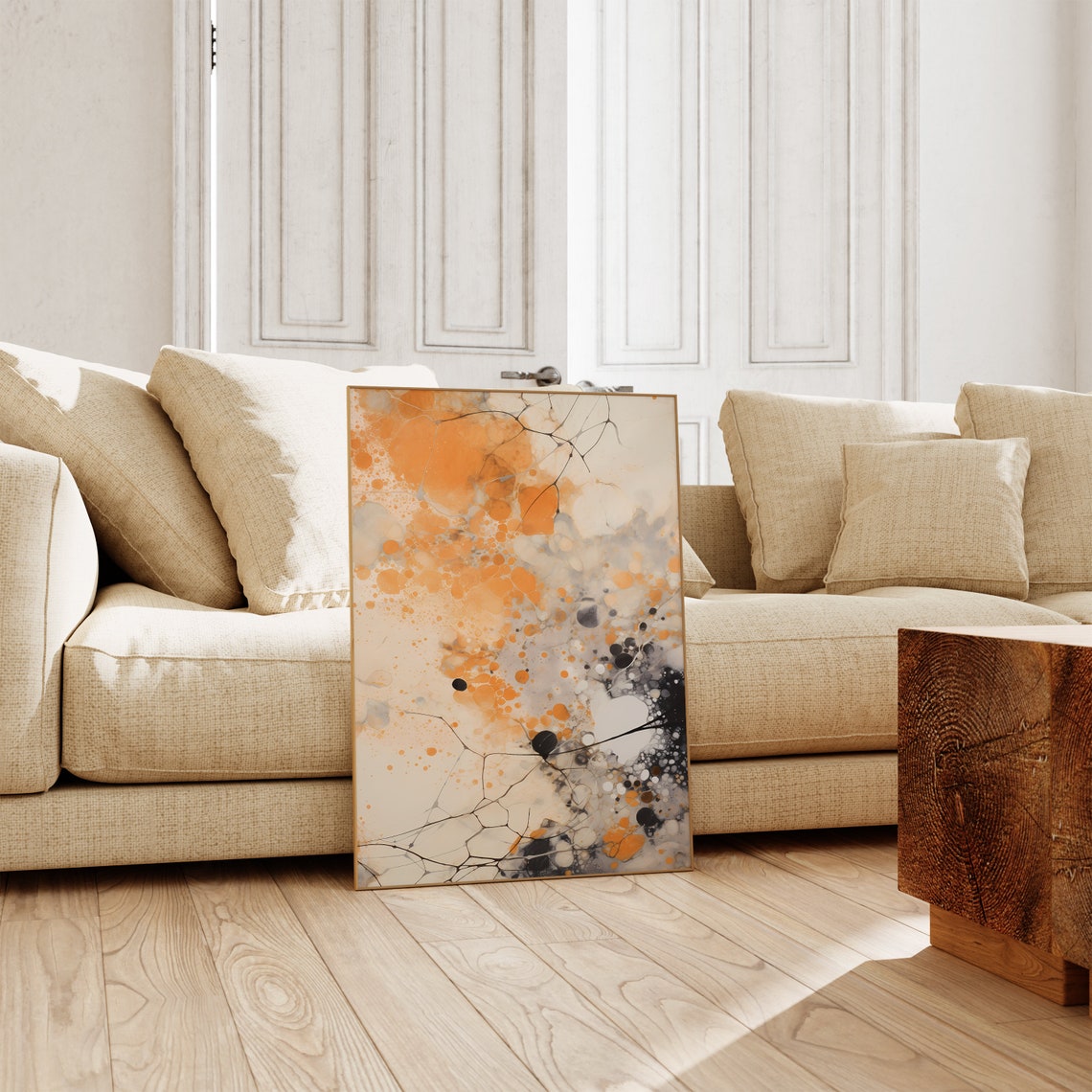 Jackson Pollock Style Orange Ink Splatter Cream Abstract Art Poster - Image 5