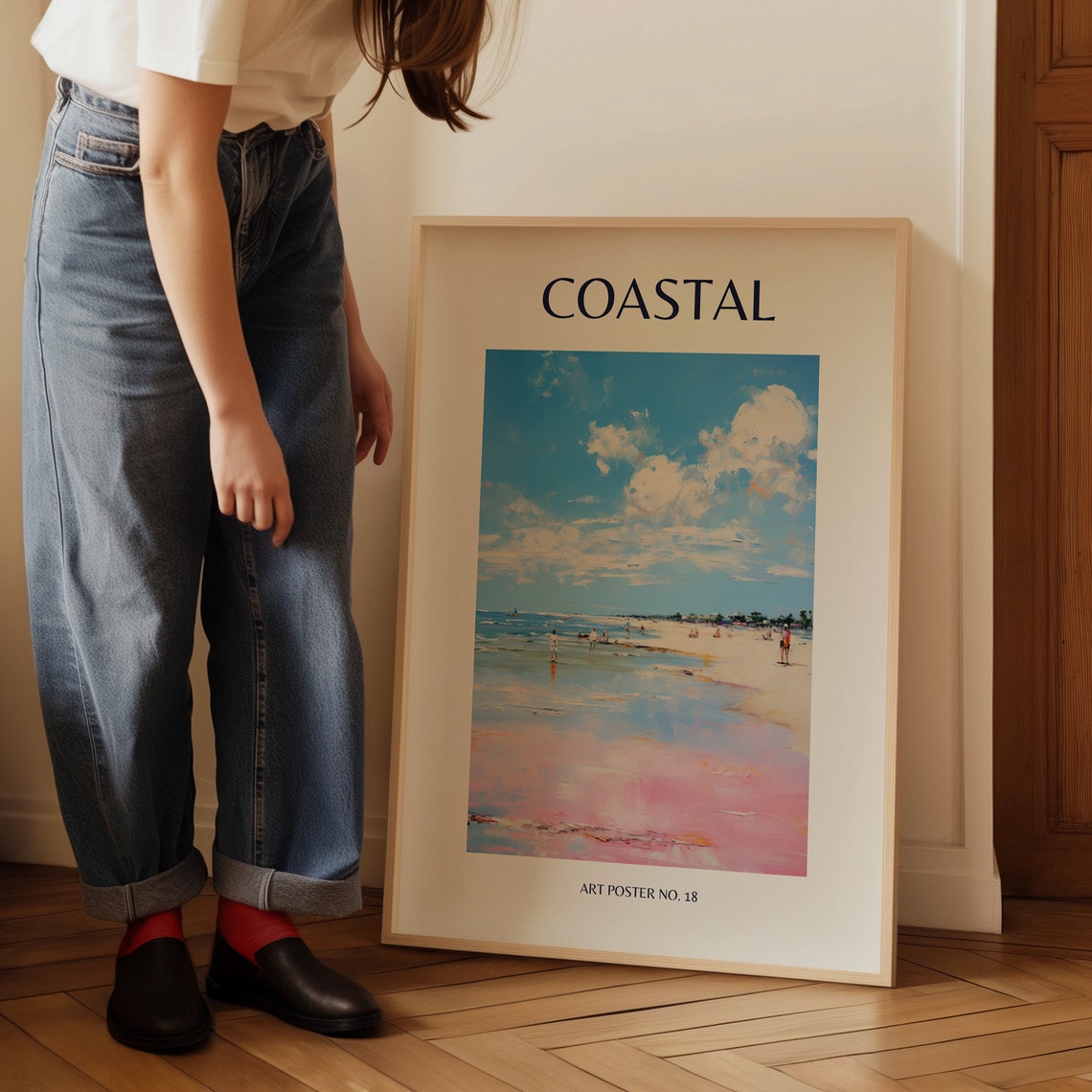 Coastal Blue Sky Beachgoers Soft Wet Sand Glow Art Poster No. 18 - Image 3