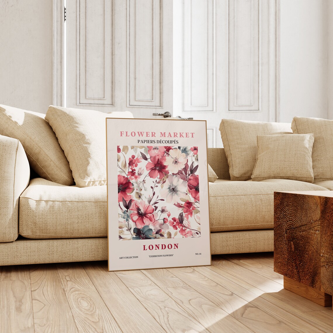 Flower Market London Ruby Red Watercolor Bloom Bouquet Art Poster - Image 3