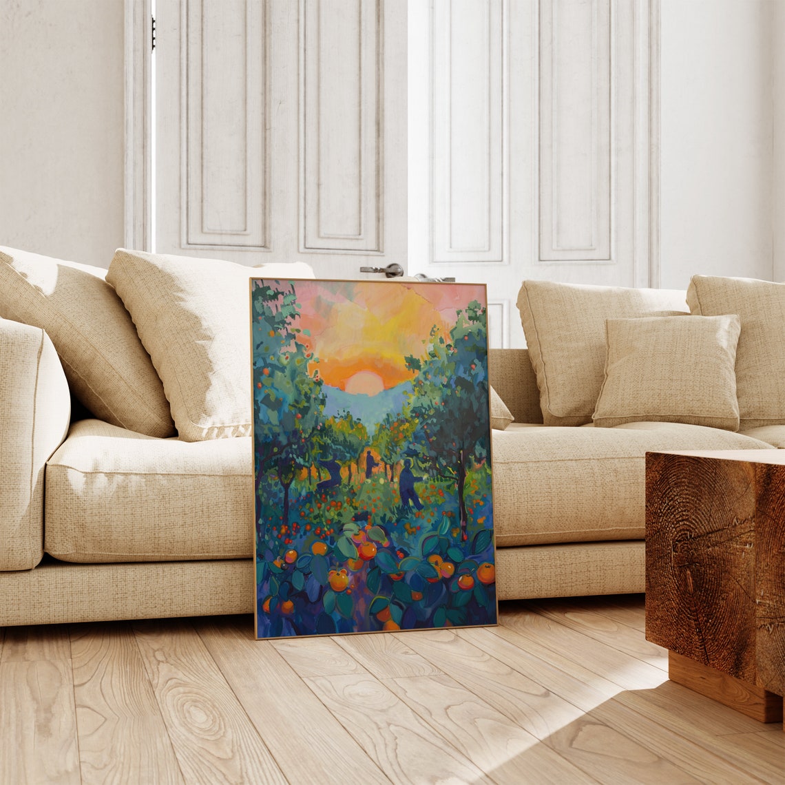 Sunset Orange Orchard Pickers Ripe Fruit Grove Painting Poster - Image 5