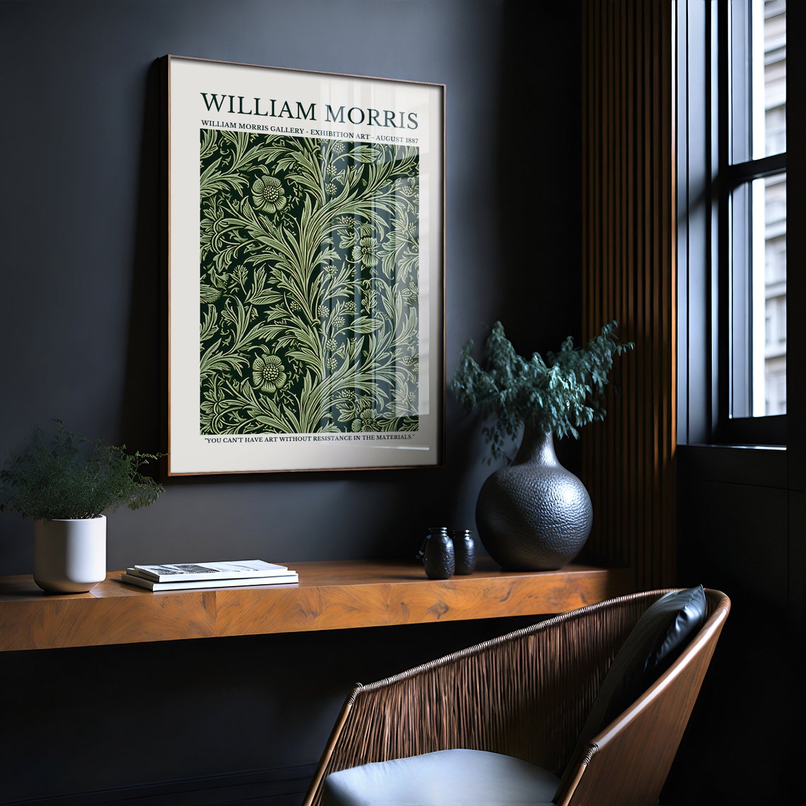 William Morris Dark Green Floral Vine Exhibition 1887 Poster - Image 2