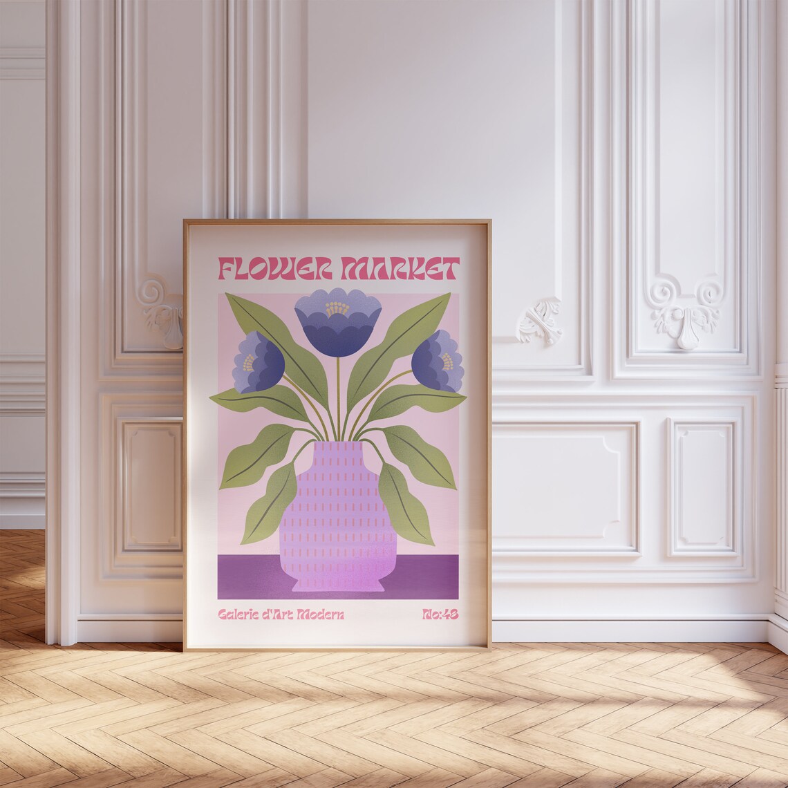 Flower Market No 48 Blue Anemones Lilac Vase Pink Retro Poster - Image 5