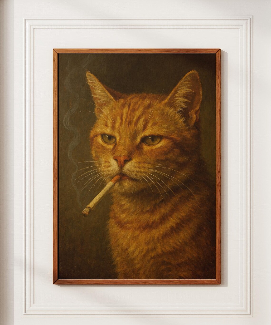 Orange Tabby Cat Smoking a Cigarette Moody Vintage Portrait Poster