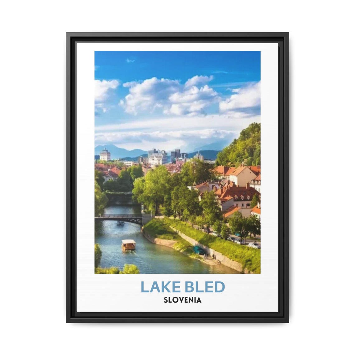 Lake Bled Riverside Old Town Bridge Slovenia Scenic View Poster