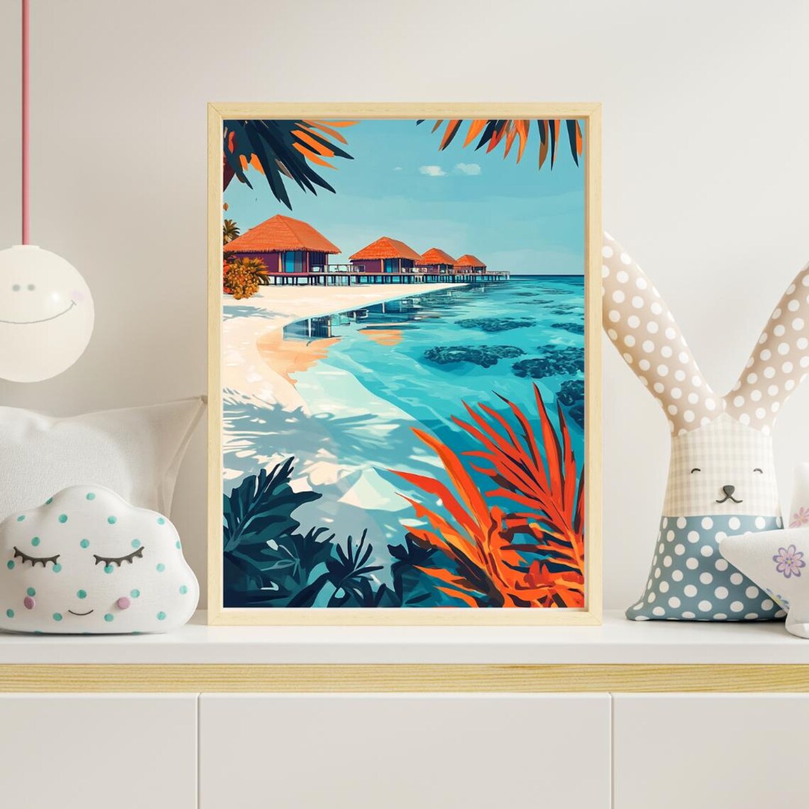 Maldives Overwater Bungalows Tropical Lagoon Island Art Poster