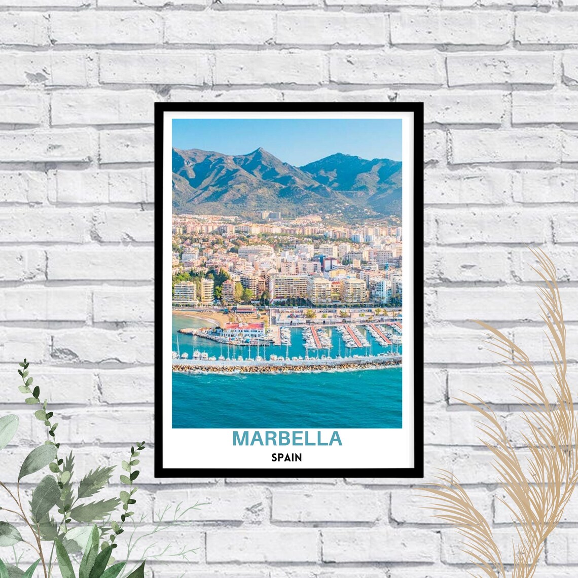 Marbella Spain Costa del Sol Marina Beach Mountain Photo Travel Poster