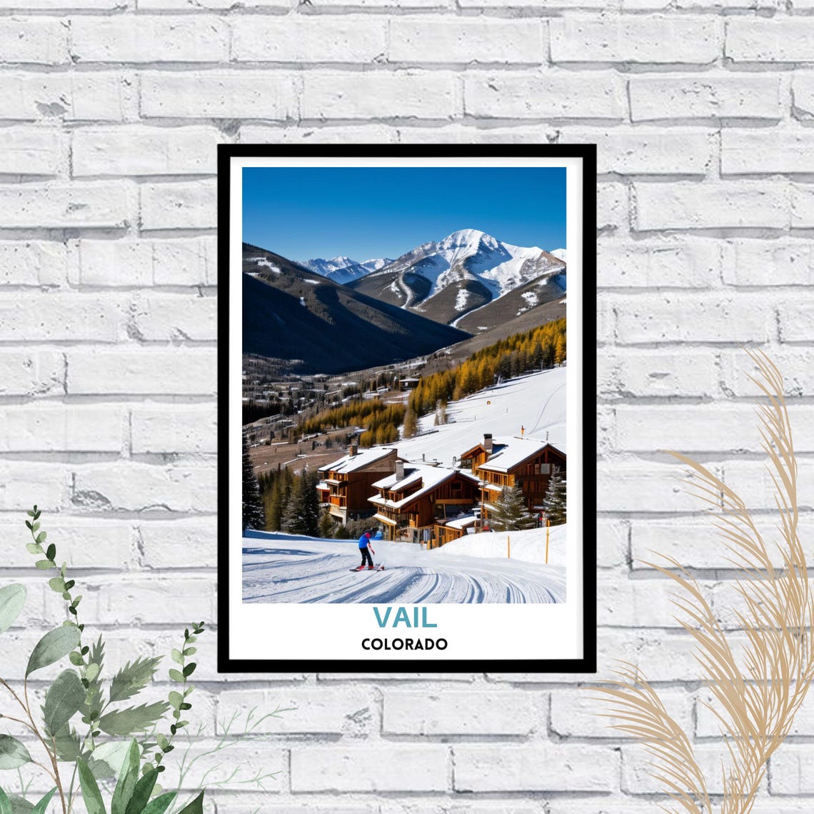Vail Colorado Ski Slopes Timber Chalets Bluebird Winter Poster