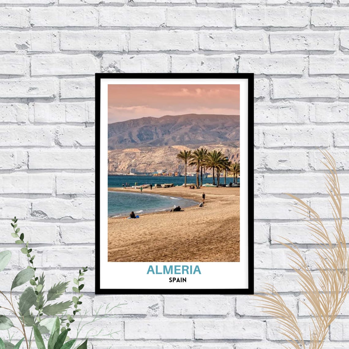 Almeria Spain Beach Palm Trees Mountains Golden Hour Beach Poster