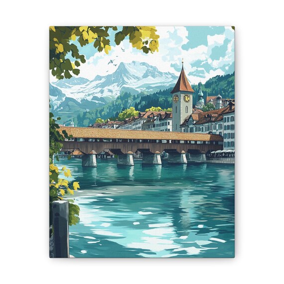 Lucerne Switzerland Chapel Bridge Reuss River Old Town Art Poster