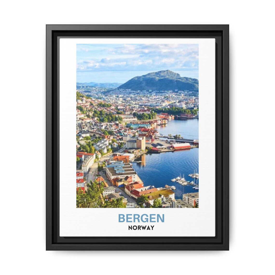 Bergen Harbor Aerial Mountain Fjord Norway City Panorama Poster