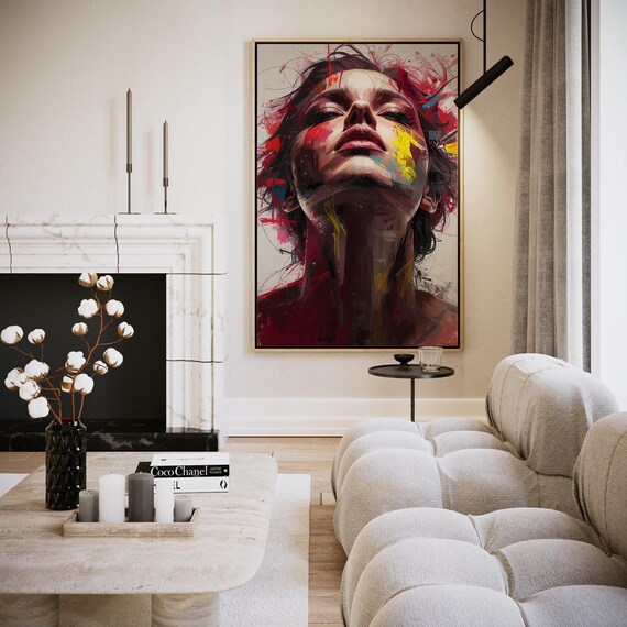 Inner Strength Color Explosion Woman Portrait Bold Red Splash Paint Poster