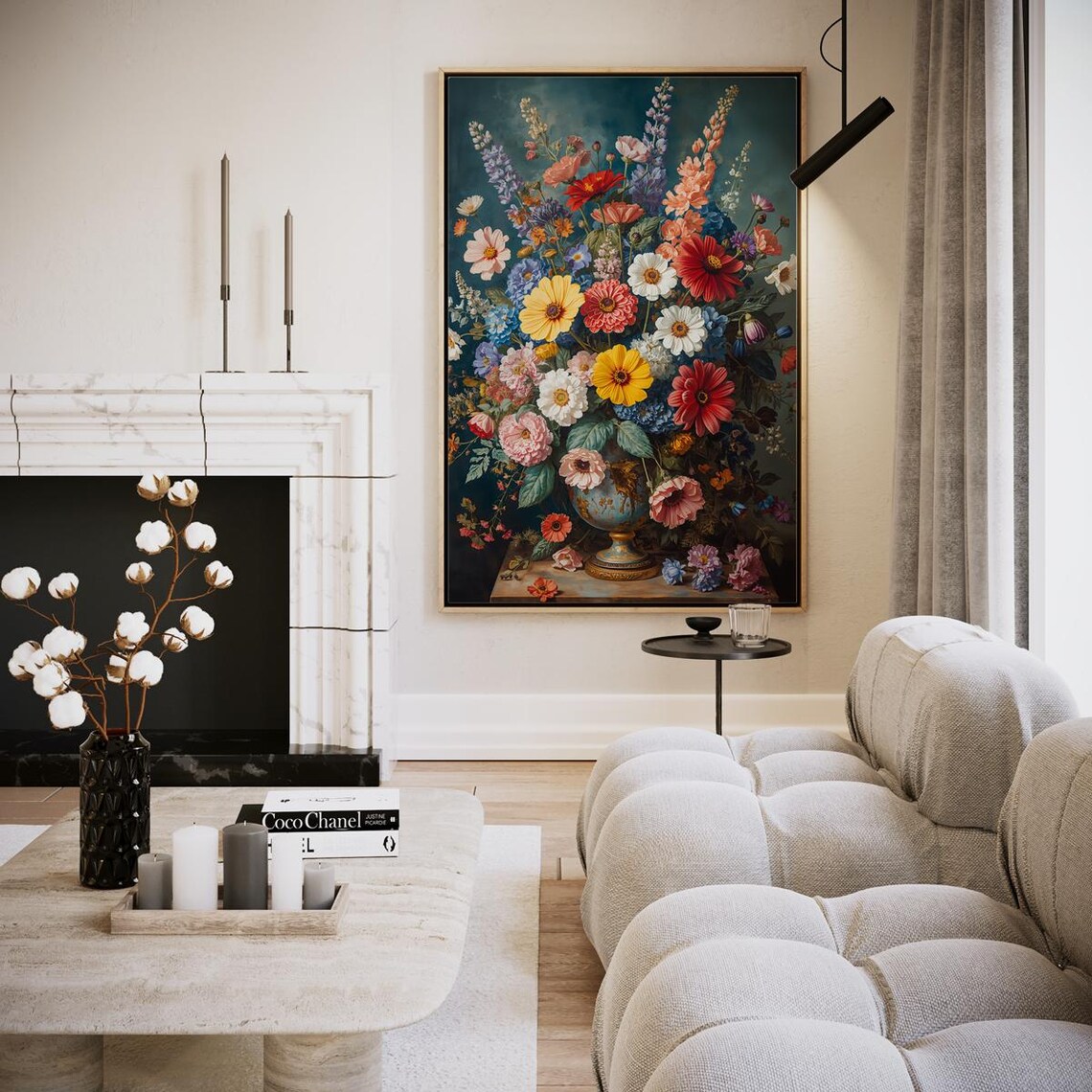 Colorful Floral Bouquet in Antique Vase Classic Still Life Wall Art