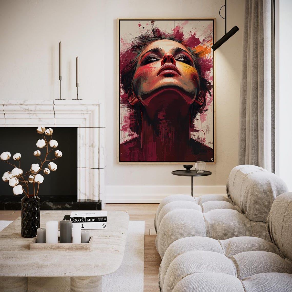 Bold Crimson Abstract Female Portrait Expressionist Art Poster