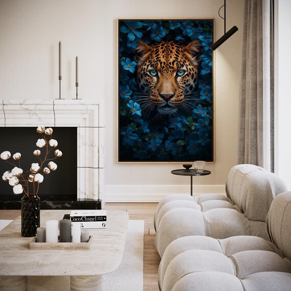 Cheetah In Blue Floral Splendor Artwork Wall Art